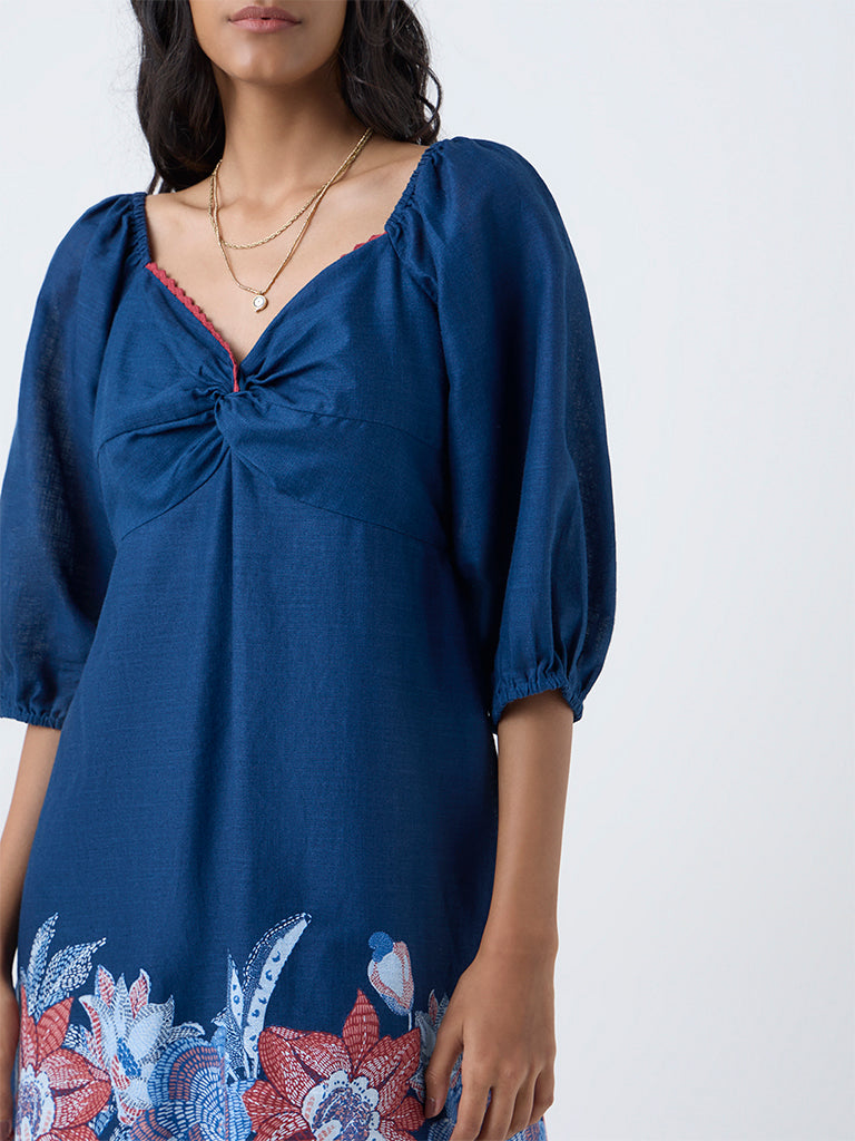 Bombay Paisley Blue Floral Cotton A-Line Dress