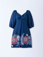 Bombay Paisley Blue Floral Cotton A-Line Dress