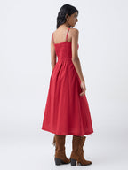 Bombay Paisley Red Embroidered Cotton A-Line Dress