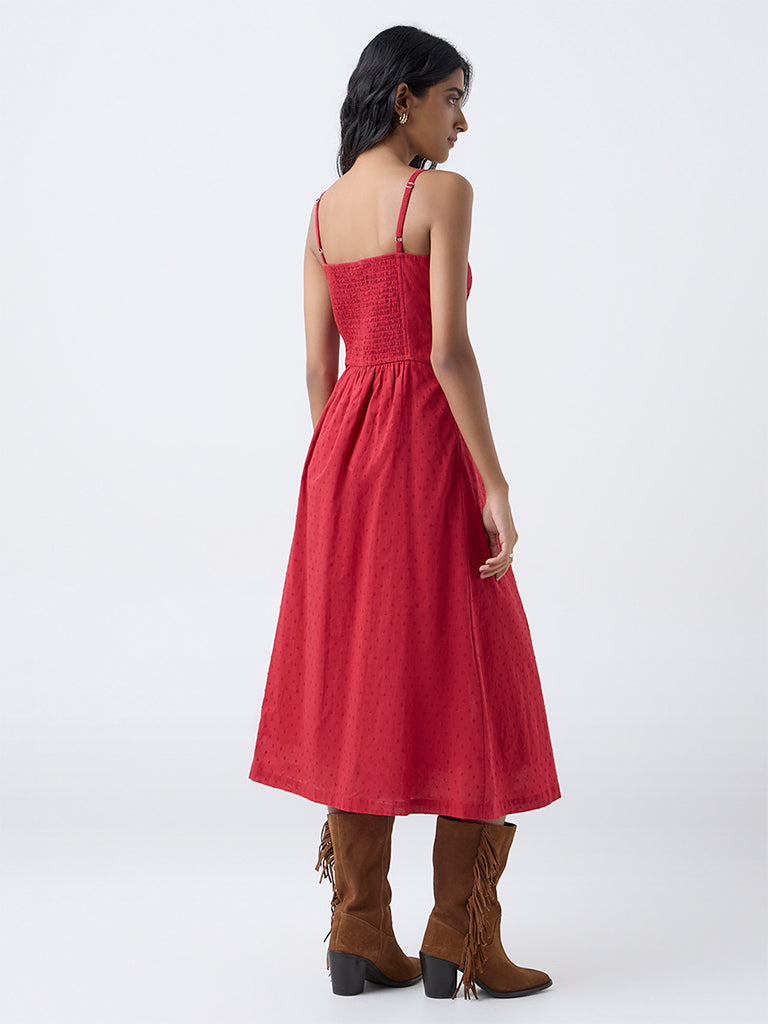 Bombay Paisley Red Embroidered Cotton A-Line Dress