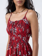 Bombay Paisley Red Floral Design Cotton A-Line Dress