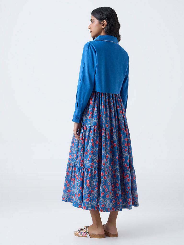 Bombay Paisley Blue Floral Cotton Tiered Dress with Jacket