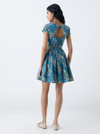 Bombay Paisley Blue Floral Printed Cotton A-Line Dress