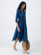 Bombay Paisley Blue Embroidered Cotton Asymmetrical Dress
