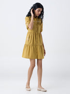 Bombay Paisley Mustard Embroidered Cotton Shirt Dress