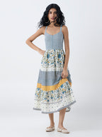 Bombay Paisley Blue Printed Cotton Tiered Dress
