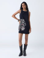 Bombay Paisley Black Floral Design Cotton Shift Dress