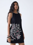 Bombay Paisley Black Floral Design Cotton Shift Dress