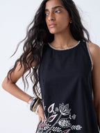 Bombay Paisley Black Floral Design Cotton Shift Dress