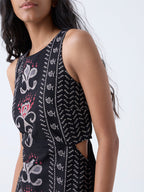 Bombay Paisley Black Printed Cotton-Blend A-Line Dress
