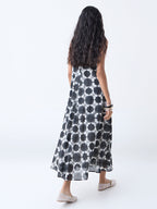 Bombay Paisley Black Abstract Design Cotton A-Line Dress