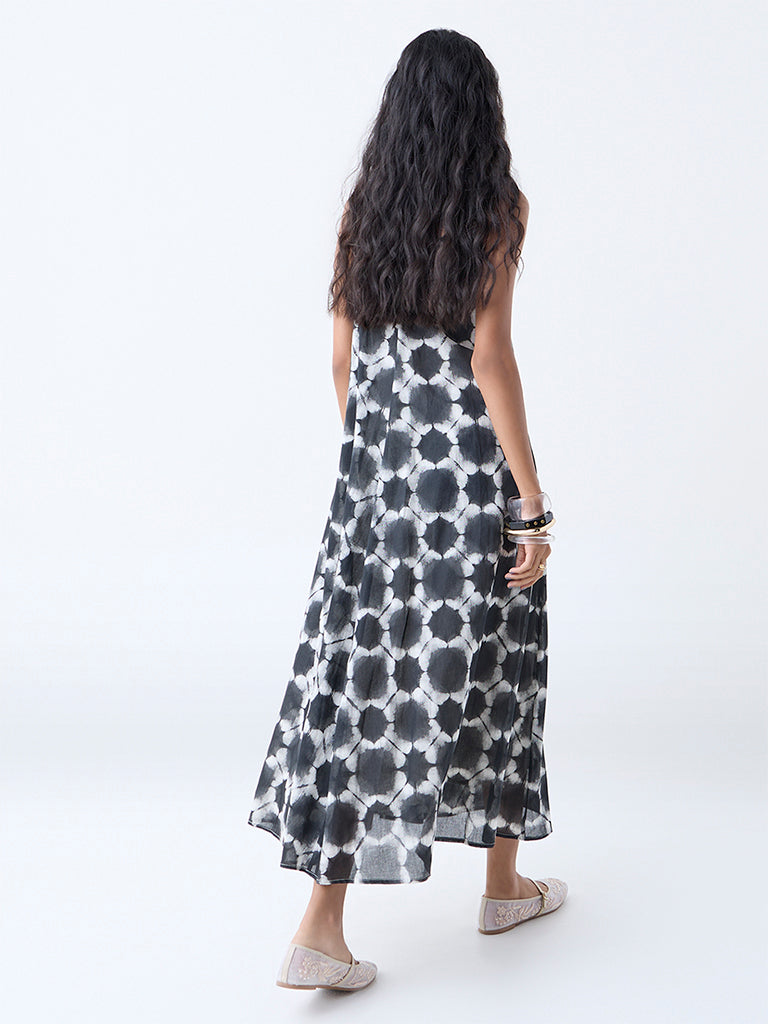 Bombay Paisley Black Abstract Design Cotton A-Line Dress