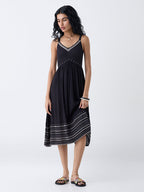 Bombay Paisley Black Embroidered A-Line Dress