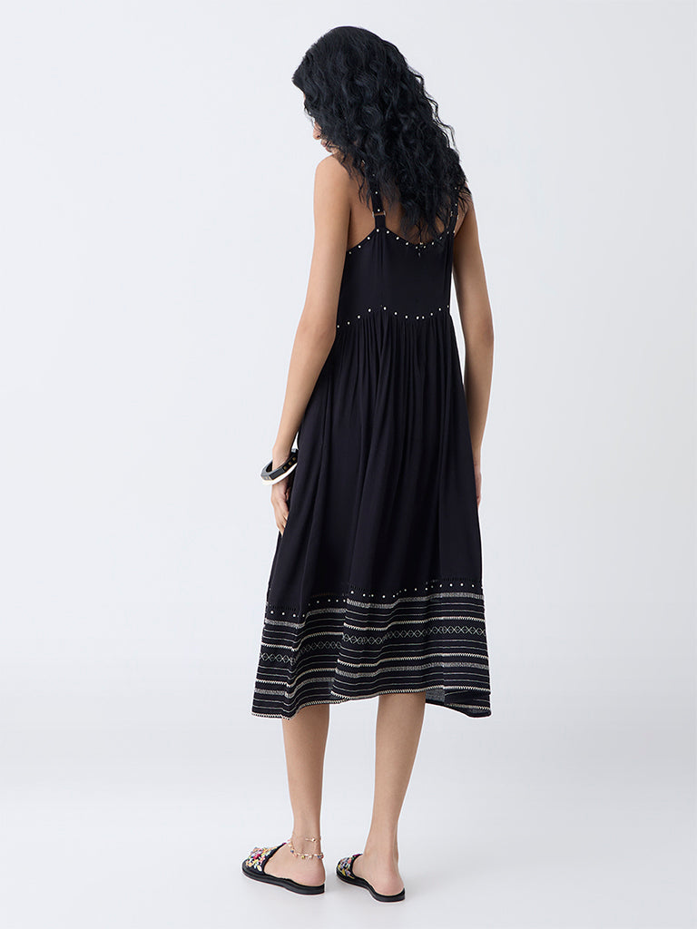 Bombay Paisley Black Embroidered A-Line Dress