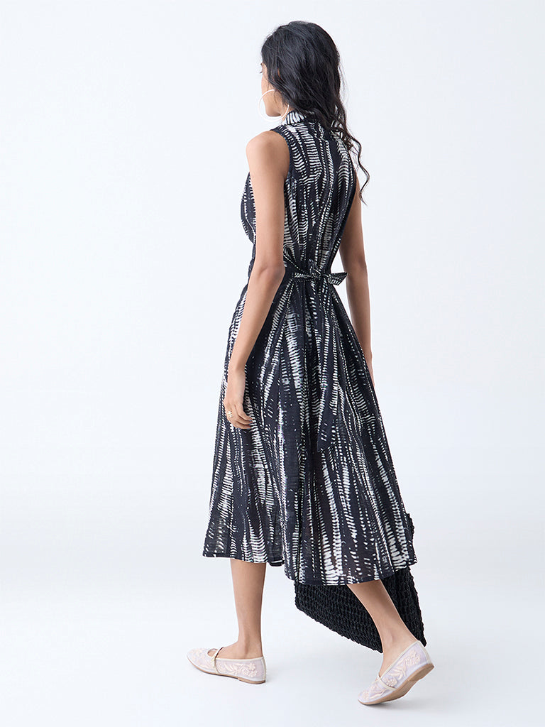 Bombay Paisley Black Abstract Printed Cotton Shirt Dress