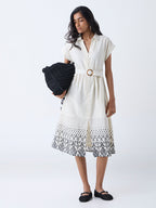 Bombay Paisley Off-White Cotton Shirt Dress with Belt
