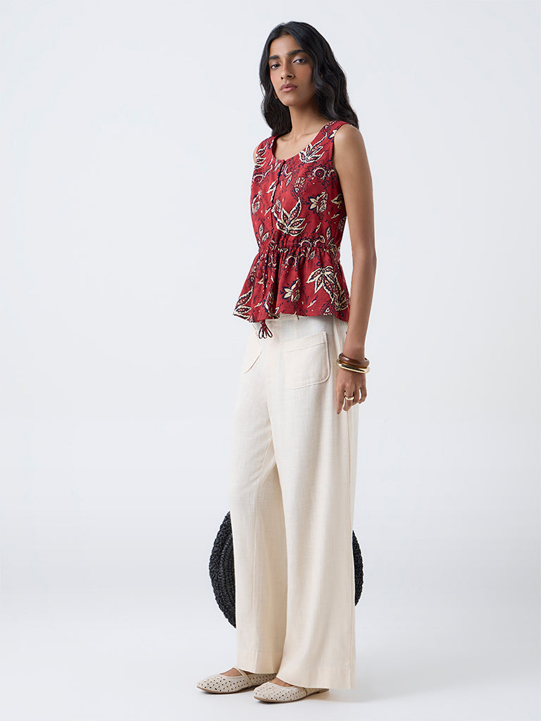 Bombay Paisley Red Floral Pattern Cotton Top