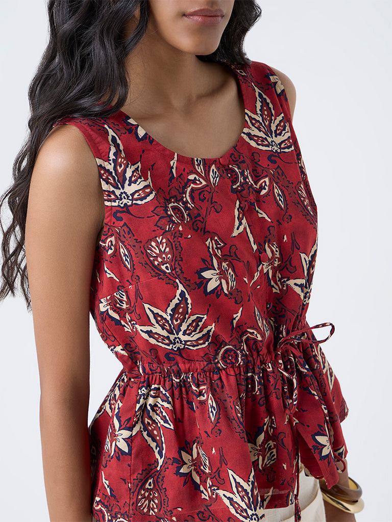 Bombay Paisley Red Floral Pattern Cotton Top
