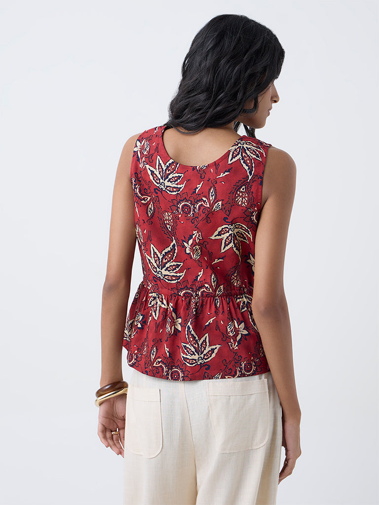 Bombay Paisley Red Floral Pattern Cotton Top