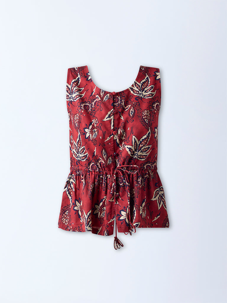 Bombay Paisley Red Floral Pattern Cotton Top