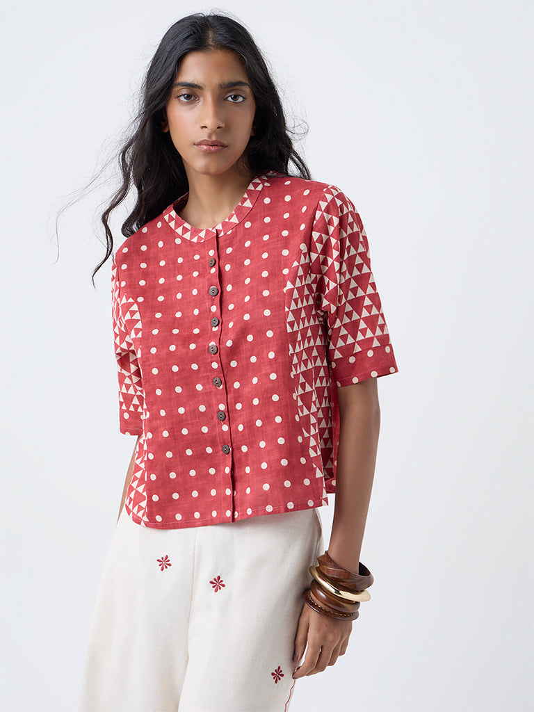 Bombay Paisley Red Geometric Design Cotton Top