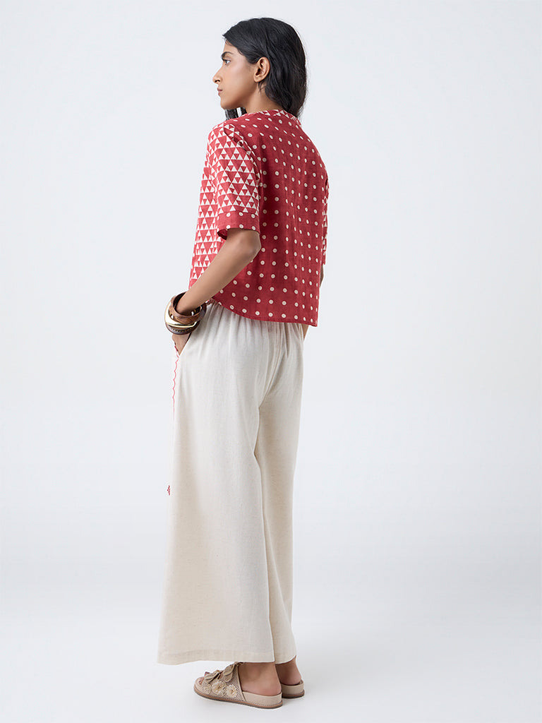 Bombay Paisley Red Geometric Design Cotton Top