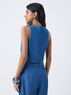 Bombay Paisley Blue Floral Embroidered Denim Waistcoat