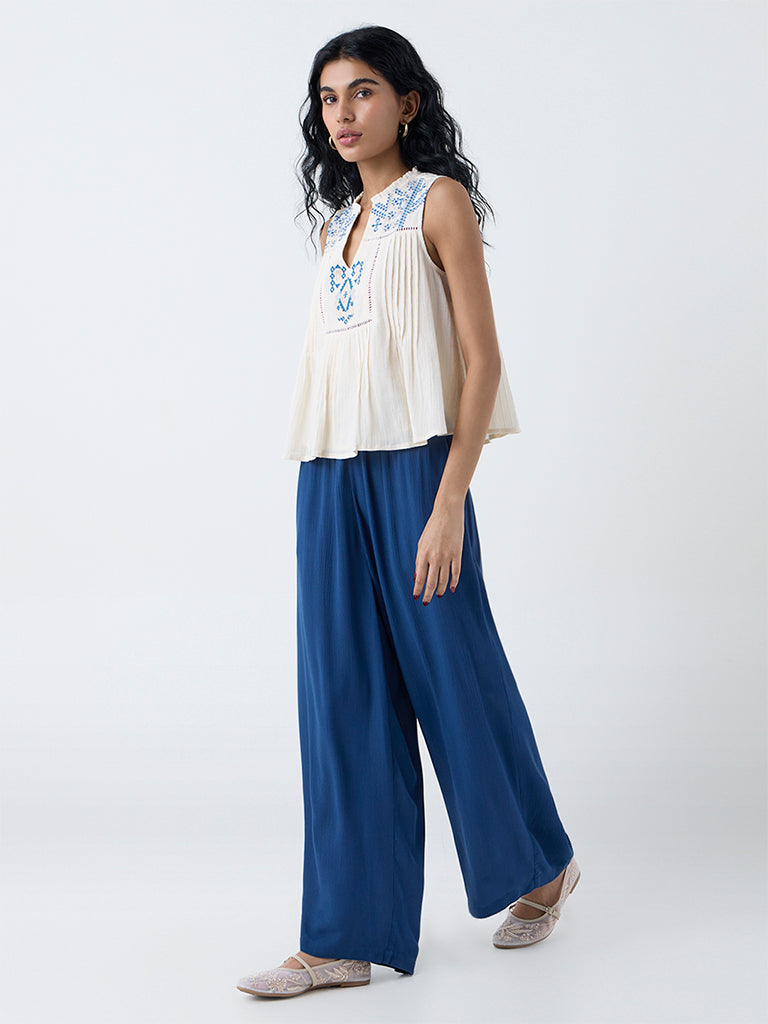 Bombay Paisley Off-White Embroidered Cotton Top