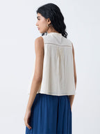 Bombay Paisley Off-White Embroidered Cotton Top