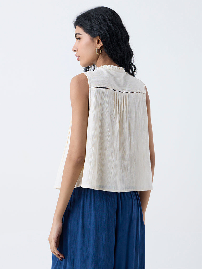 Bombay Paisley Off-White Embroidered Cotton Top