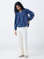 Bombay Paisley Blue Embroidered Cotton Top