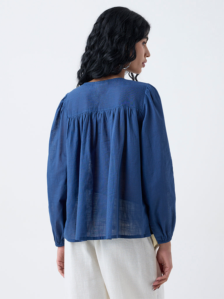 Bombay Paisley Blue Embroidered Cotton Top