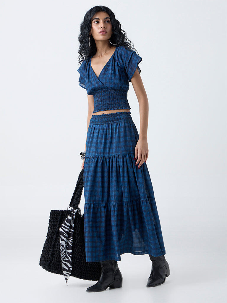 Bombay Paisley Dark Blue Checkered Cotton Top