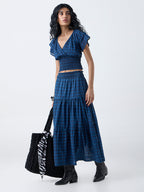 Bombay Paisley Dark Blue Checkered Cotton Top