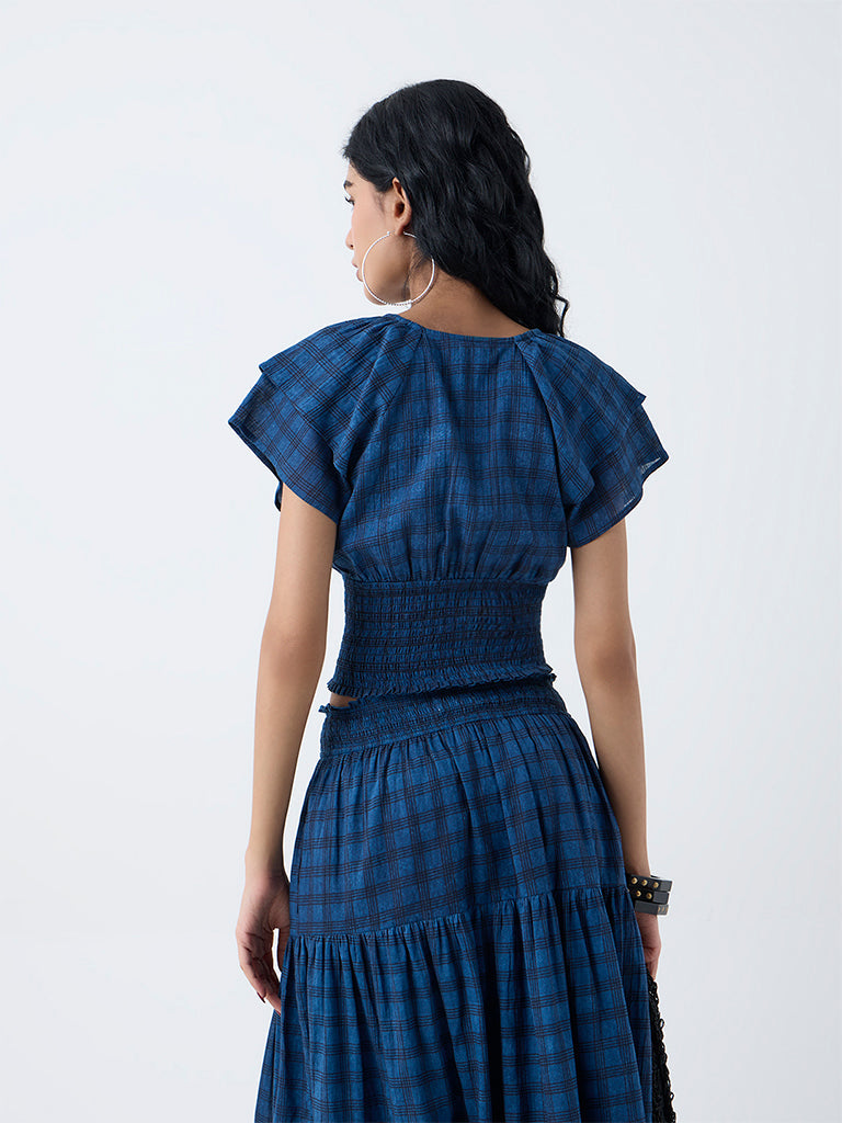 Bombay Paisley Dark Blue Checkered Cotton Top