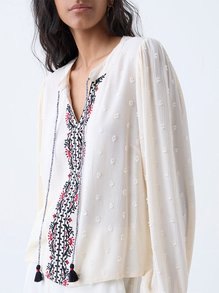 Bombay Paisley Off-White Embroidered Top