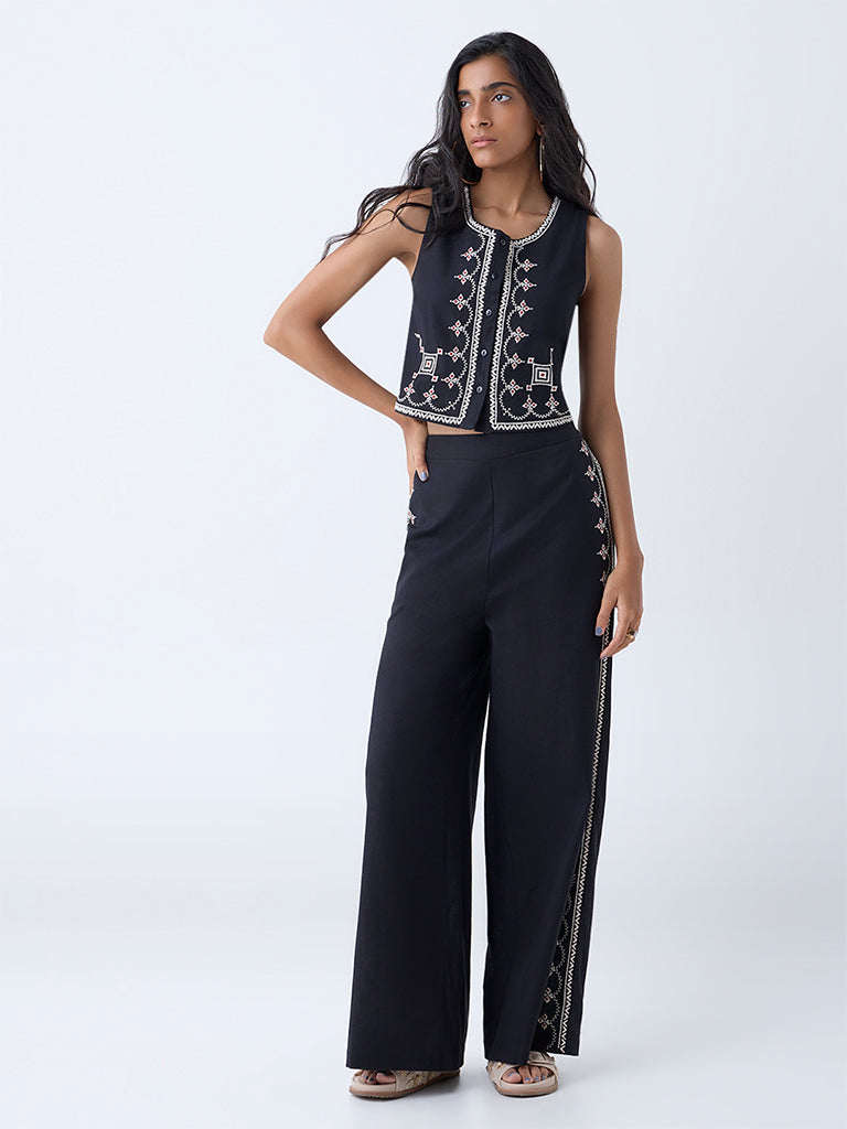 Bombay Paisley Black Embroidered Cotton Top