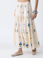 Bombay Paisley Off-White Floral Embroidered Tiered Skirt