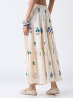 Bombay Paisley Off-White Floral Embroidered Tiered Skirt
