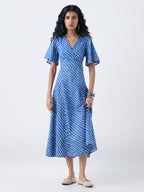 Bombay Paisley Blue Striped Cotton A-Line Dress