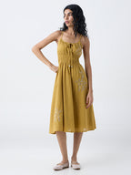 Bombay Paisley Yellow Embroidered Cotton A-Line Dress