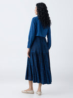 Bombay Paisley Dark Blue Checkered Tiered Dress with Jacket
