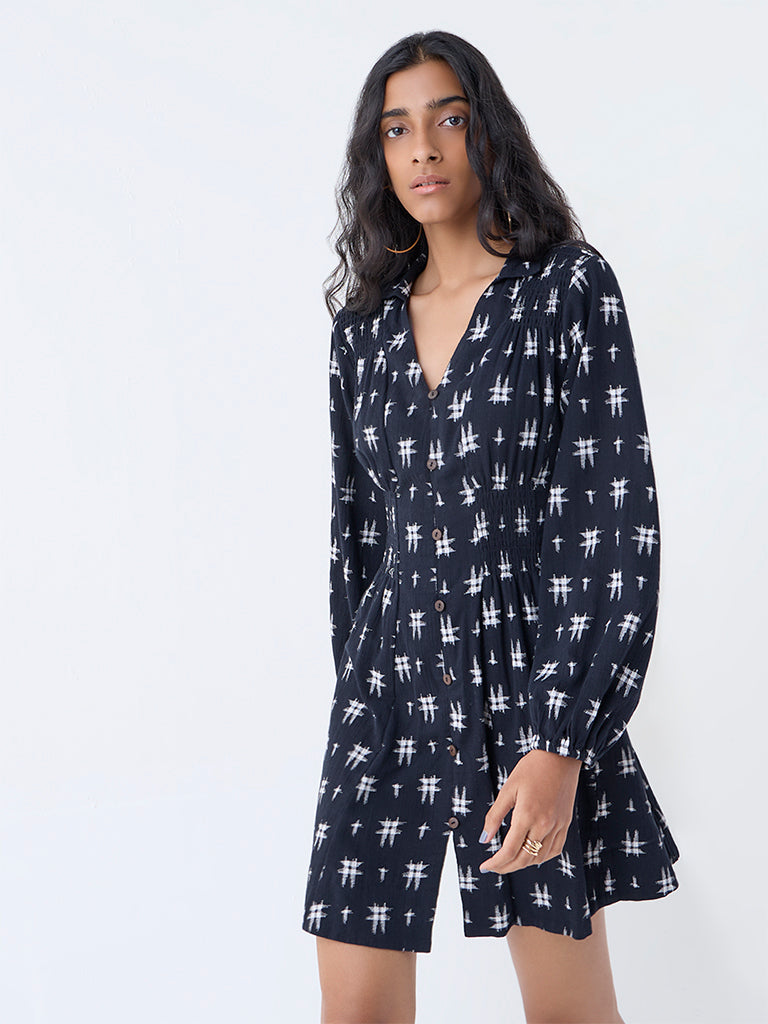 Bombay Paisley Black Printed Cotton A-Line Dress