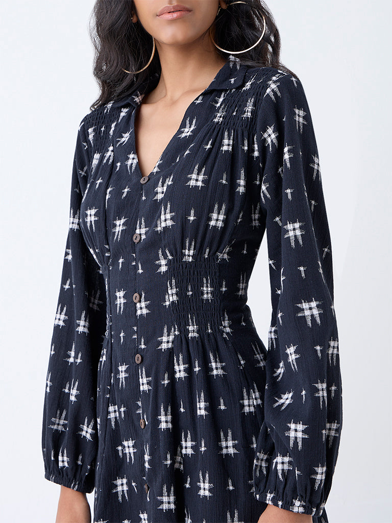 Bombay Paisley Black Printed Cotton A-Line Dress