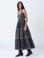 Bombay Paisley Black Printed Cotton Tiered Dress