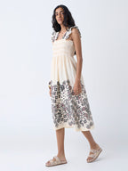 Bombay Paisley Cream Embroidered Cotton A-Line Dress
