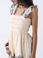 Bombay Paisley Cream Embroidered Cotton A-Line Dress
