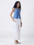 Bombay Paisley Blue Striped Ruched Cotton Top