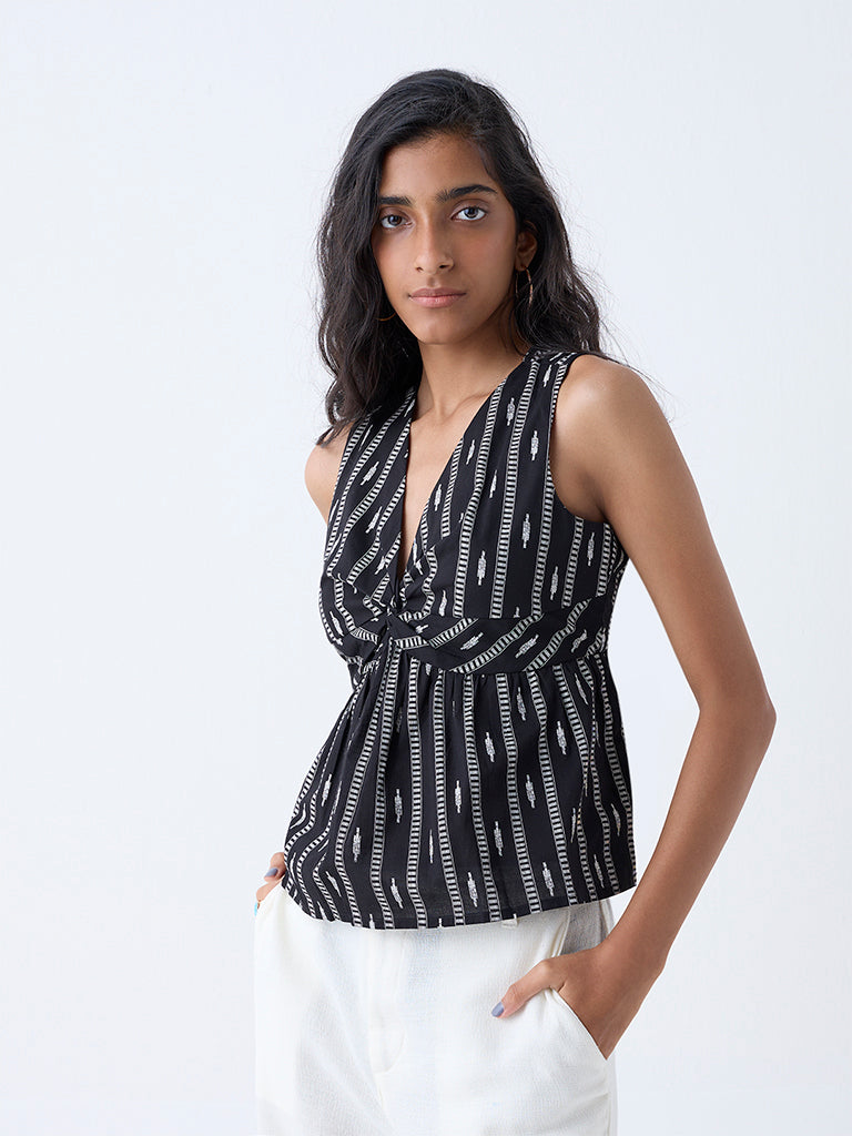 Bombay Paisley Black Printed Cotton Top