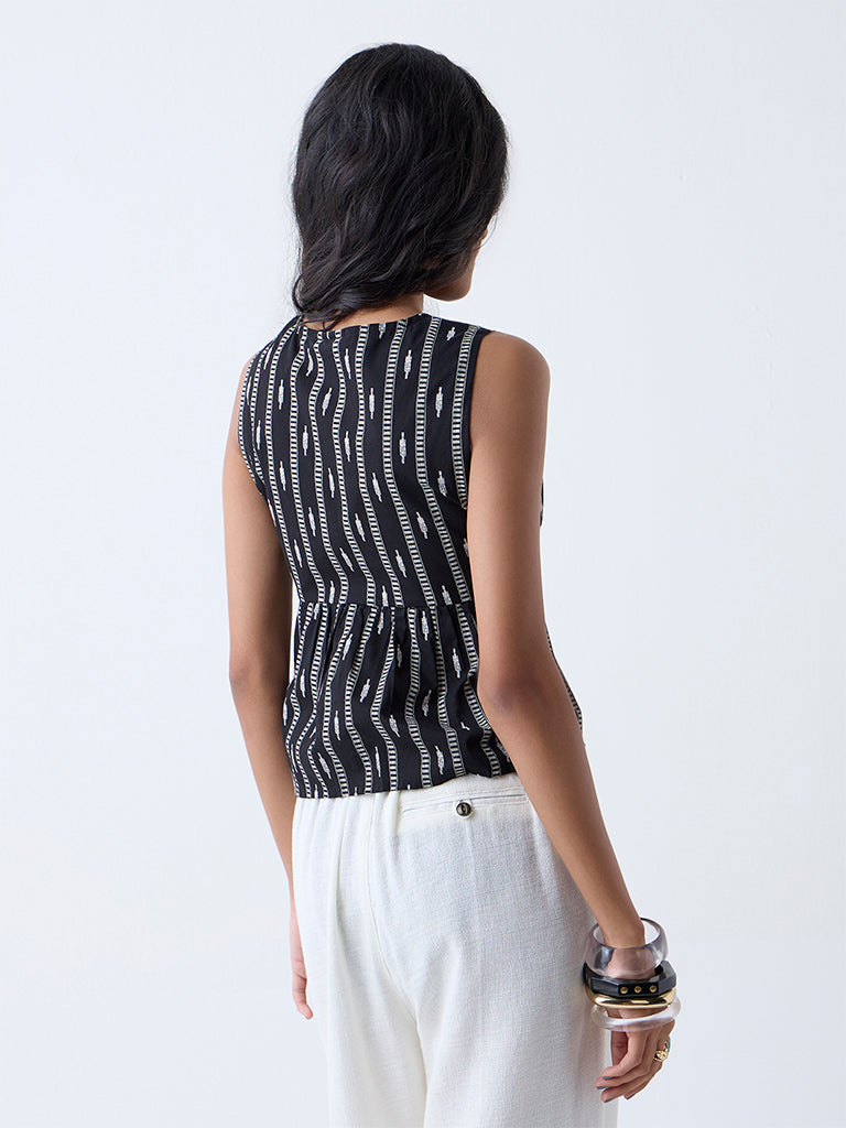 Bombay Paisley Black Printed Cotton Top